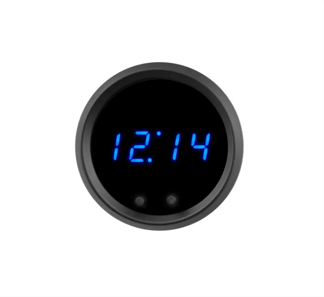 2 1/16" Universal Automotive Digital Clock Blue LED Gauge Black Bezel USA Made
