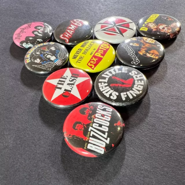 Classic Punk Rock 1" Button Pin Set Ramones Clash Sex Pistols NYD Damned Iggy 2