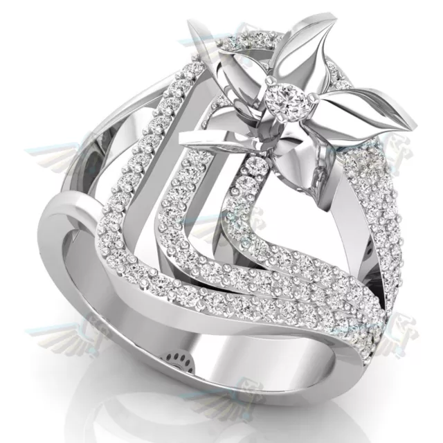 0.92TCW Round Cut Lab Created CVD Diamond Floral Inspire 14K Gold Wedding Ring 2