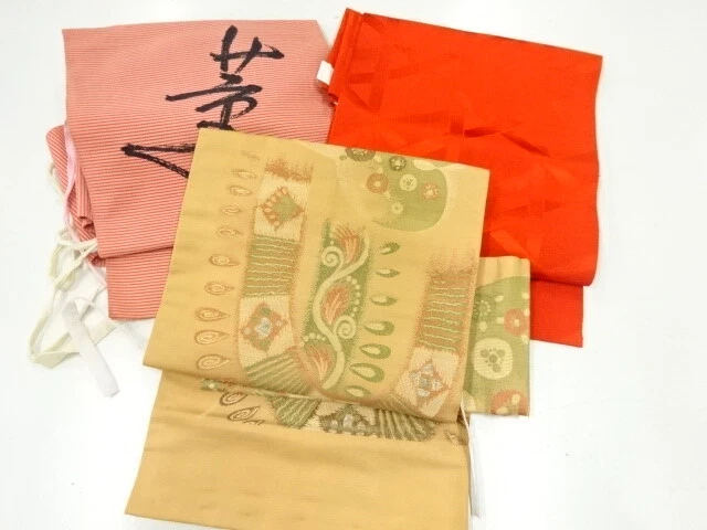 40912# Japanese Kimono / Antique Tsukuri Obi / Set Of 3