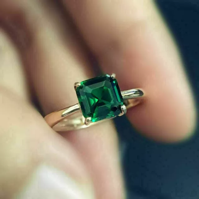 Art Deco Style 2.8Ct Green Emerald & Lab Created Diamond Wedding 925 Silver Ring