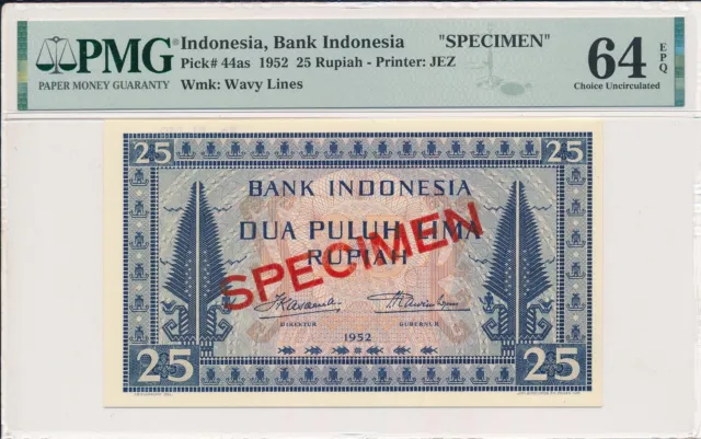Bank Indonesia Indonesia  25 Rupiah 1952 Specimen PMG  64EPQ