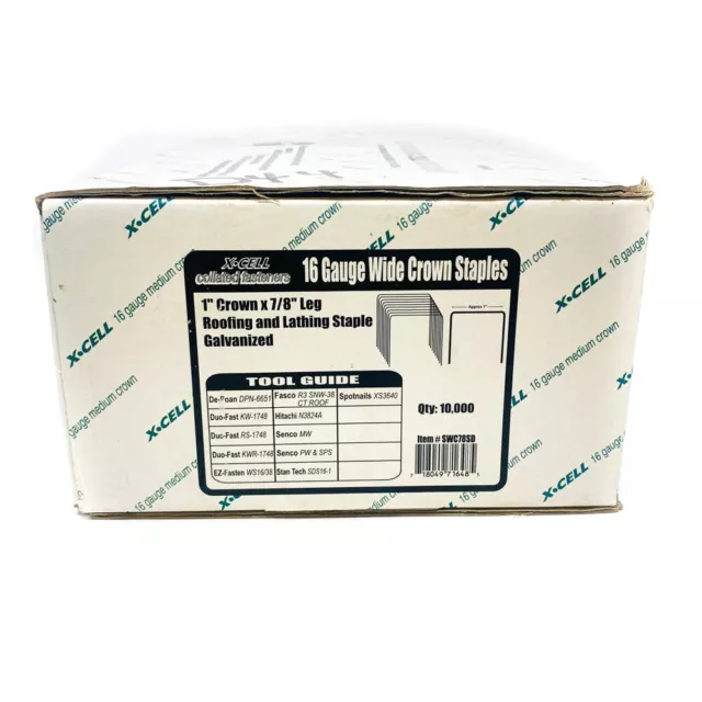 10000 pcs X-Cell 16 Gauge 1" Crown x 7/8" Leg Roofing or Lathing Staples SWC78SD