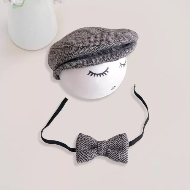 Baby Photography Props Newborn Peaked Cap Set Herringbone Bow Tie 2