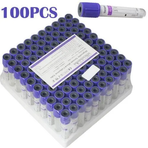 100Pcs EDTA Sterile Vacuum Blood Collection Tubes - K2 2ml 12x75mm - Medical