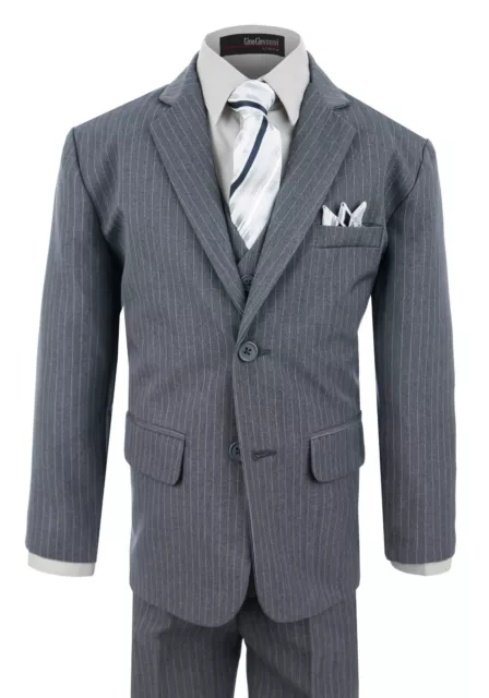 G220 Gino Giovanni Boy's Formal 2 Buttons Pinstripe Dresswear Suit Set