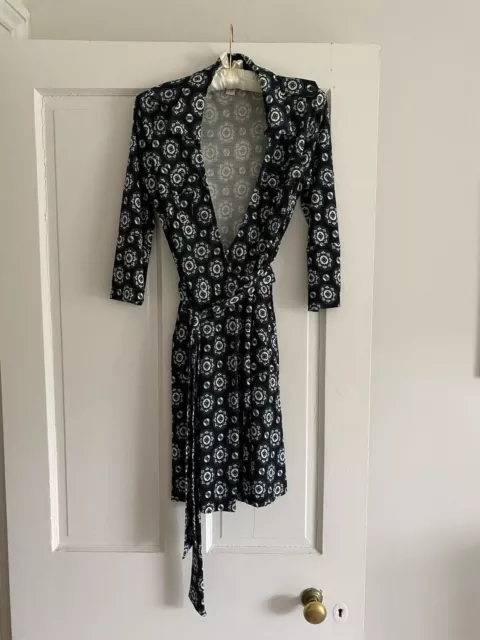 Diane von furstenberg DVF silk wrap dress Teal And Black print size us 2/uk 6
