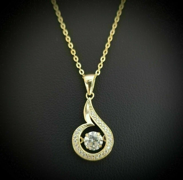 1.Ct Round Cut Simulated Diamond Pendant Womens 14K Yellow Gold Plated 18" Chain