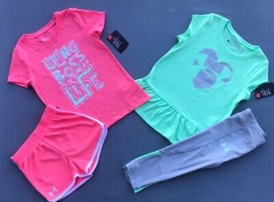 Girls 6 Under Armour "Living The Boss Life" Shorts Set & Green Heart Outfits Nwt