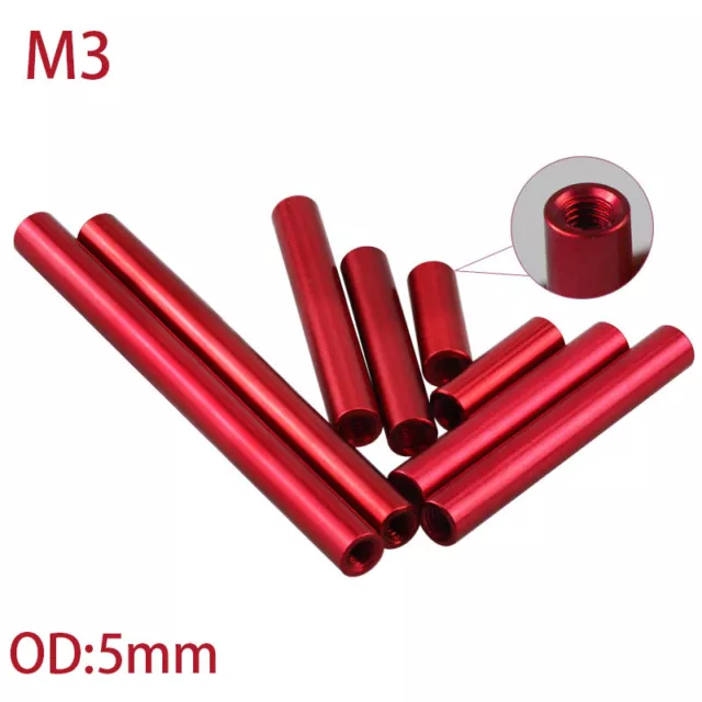 OD:5mm M3 Aluminum Column Round Threaded Sleeve Stud Standoff Nut Deep Red
