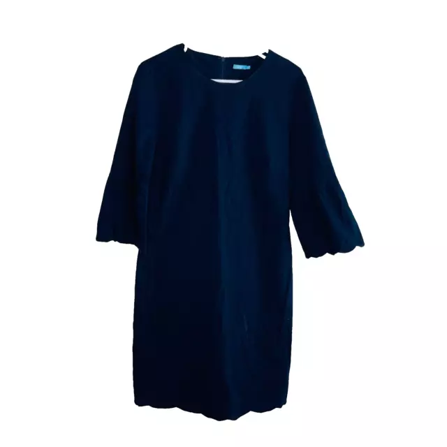 J. McLaughlin Midi Sheath Dress Size 12 Large Navy Blue 3/4 Bell Sleeve Stretchy