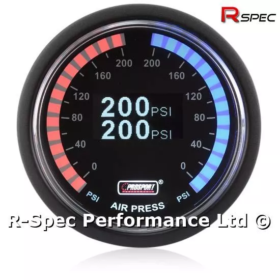 Prosport 52mm Premium Dual Air Pressure Suspension Gauge Red / Blue Display Psi