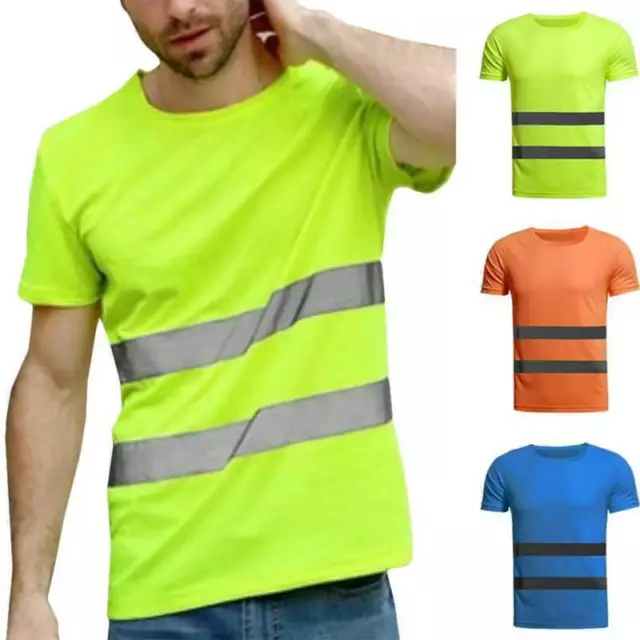 MANS HI VIZ Vis Safety Short Sleeve T-Shirt Reflective High Visibility ...