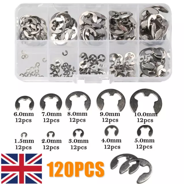 120pcs E-clips Ring Snap Retaining Circlip Kit Stainless Steel Carbon Steel Kit