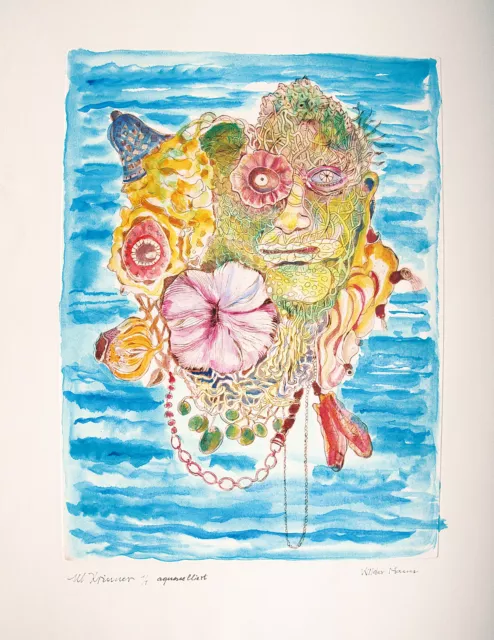 Wilder Mann - Poseidon Meermann Michaela Krinner 1915-2006: Aquarell Radierung