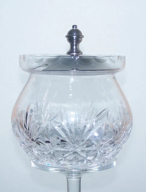 Vintage Lead Crystal Cut Glass with White Metal Lid Jam Preserve Pot  - 12cm