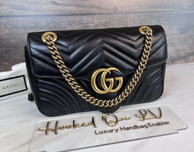 AUTHENTIC GUCCI GG Marmont Matelasse Black Leather Flap Small