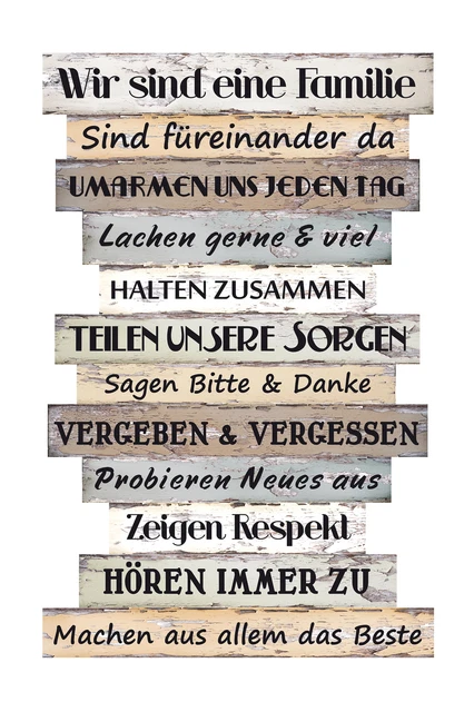 WANDSCHILD DEKOSCHILD FAMILIE Regeln Schild Holz Spruch Vintage Shabby