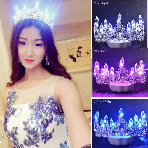 LED Light Crystal Crown Tiaras for Bride Crowns Hair Accessories Jewelry Tiara