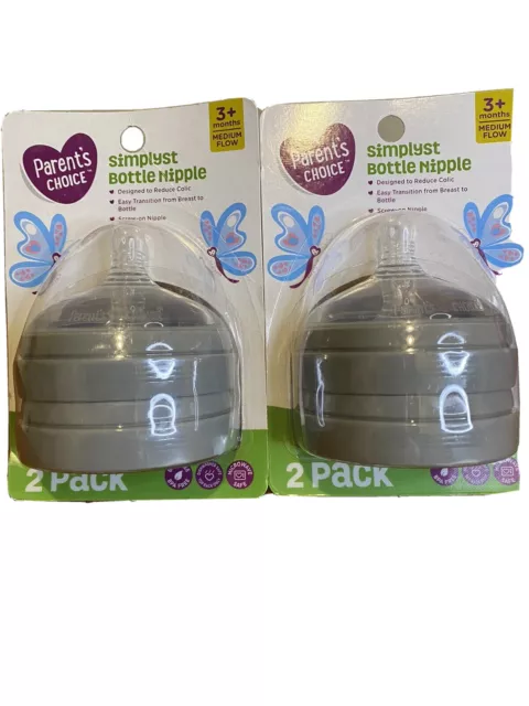 Parent's Choice Simplyst Bottle Nipple Lot of 2 Medium Flow 3+ Month 4 Total