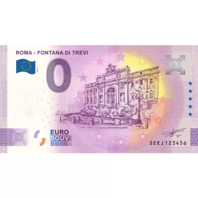 0 € Zero Euro Souvenir Banconota Italia 2022 - Roma Fontana Di Trevi