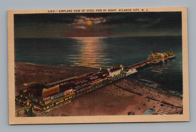 Postcard Airplane View of Steel Pier by Night Atlantic City New Jersey *A4446