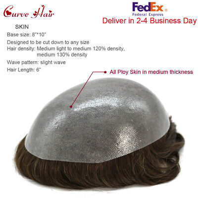 Thin Skin Toupee For Men Hairpieces Full Poly Brown Black Grey Men Hair System