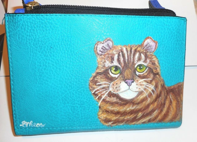 American Curl Orange Red Tabby Cat Wallet for Women Hand Painted Vegan Leather