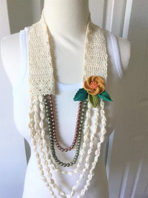flower lariat scarf, neck wear, crochet hand made scarf, gift ideas