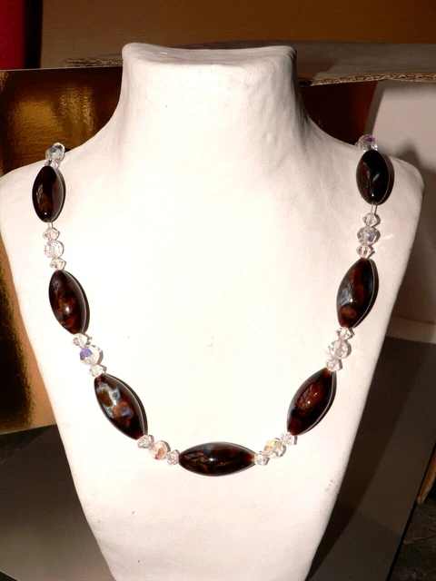 Collier Ancien En Perles De Pâte De Verre - Vintage, Occasion, Fabriqué En France