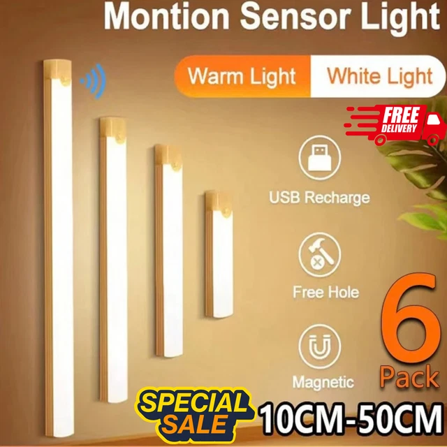 STRIP LIGHT LED PIR Motion Sensor Wireless USB Rechargeable Cabinet ...