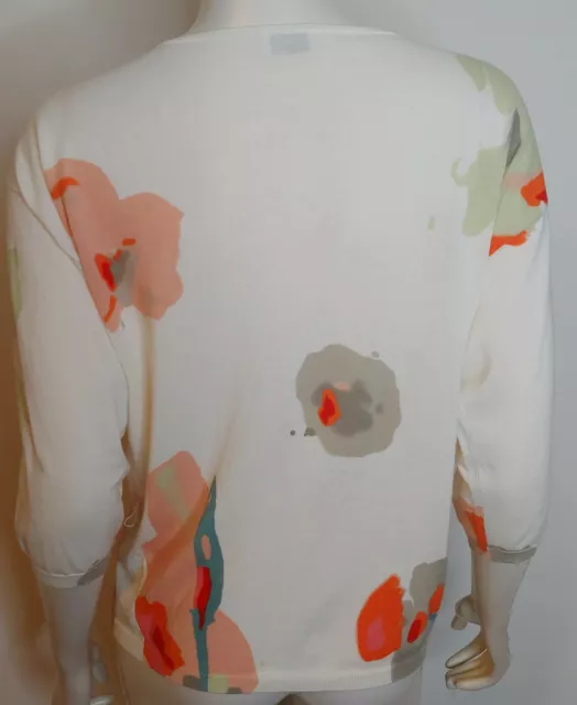 TSE Floral Sweater M L Cotton Ivory Peach Gray Green Red Belt 3/4 Sleeve 3