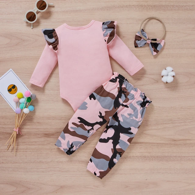 Vestiti neonata neonata pumper tuta top + pantaloni + set fascia 3