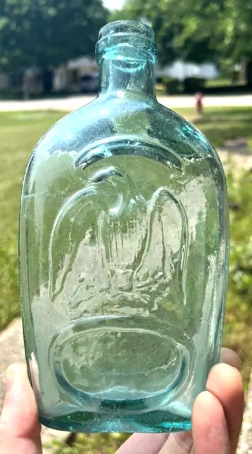 Nice Aqua Historic Double Eagle Flask Pint Crude Lip 1860'S Era Clean L@@K