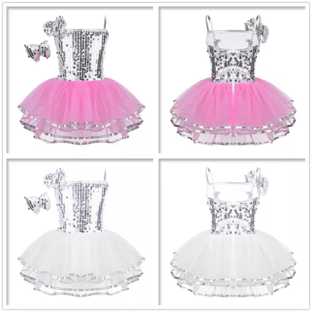 Girls Modern Tap Jazz Dance Dress Sequins Ballet Hip Hop Street Dance Wear Sets 2