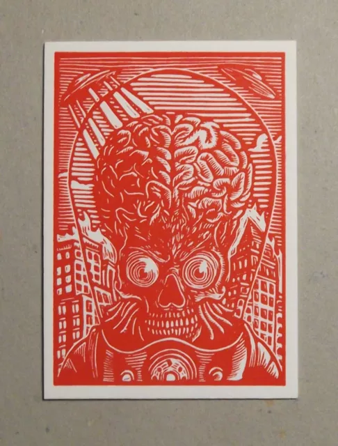 Topps Mars Attacks Occupation Woodcut Press Art card MA-LP 8 When Mars Attacks