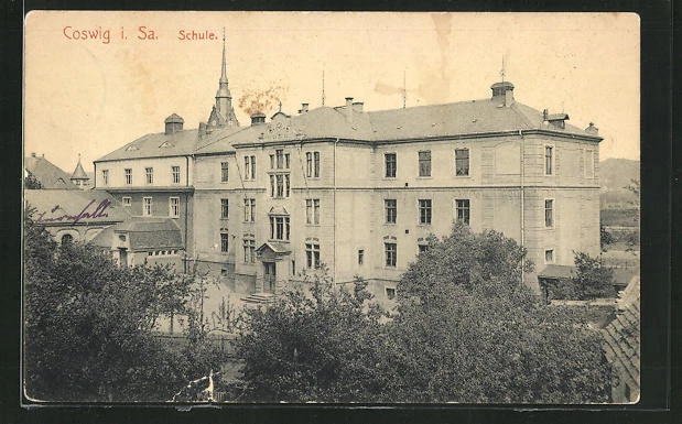 Ansichtskarte Coswig i. Sa., Blick auf die Schule