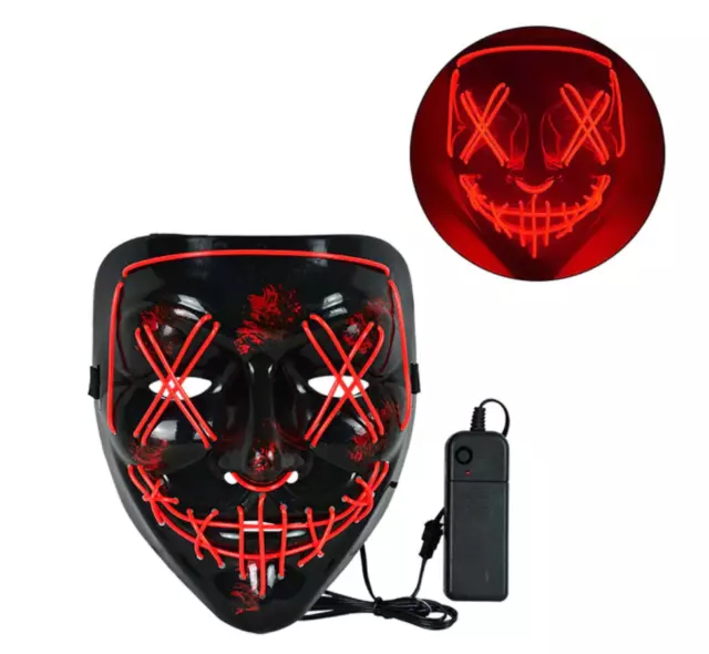 Cosmask, Neonmaske mit LED-Beleuchtung welche im Dunkeln leuchten (Rot)