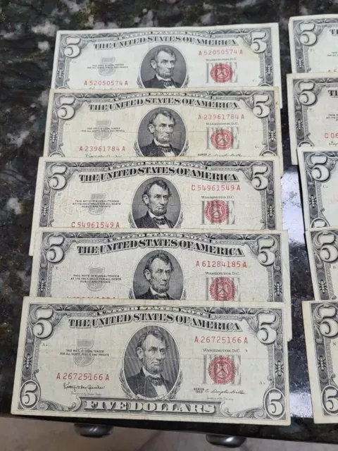 1953 or 1963 Five Dollar RED Seal United States Note $5 LOW PRICED !! New Holder