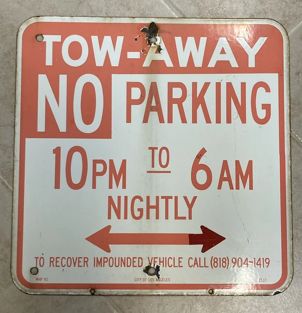 Vintage 1970s Porcelain Enamel Street Sign No Stop Parking Los Angeles CA