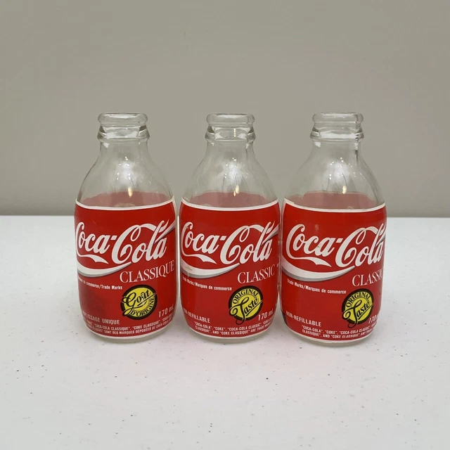 Mini Coca-Cola Collectable Coke From Canada Rounded Style 170ml Bottles Set of 3