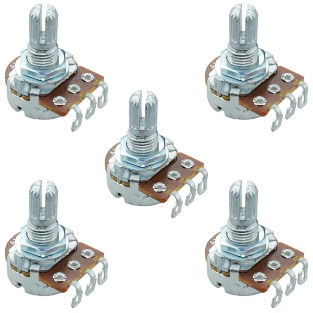 5 x 2K Logarithmic 16mm Potentiometer Solder Lugs