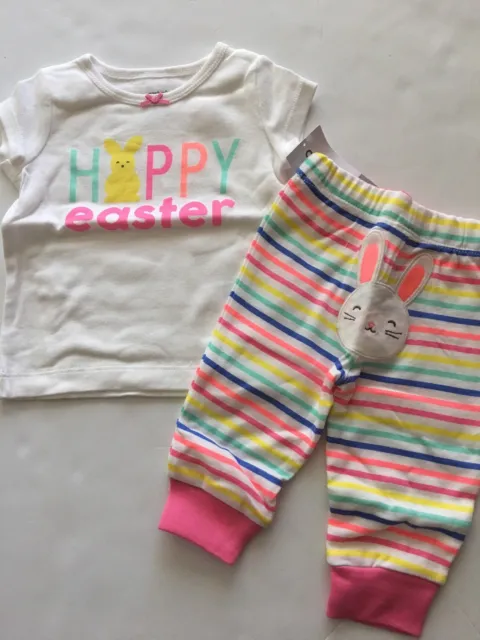 Carters Baby Girl Happy Easter Shirt Pants Set Outfit Size Newborn 3 6 9 Months