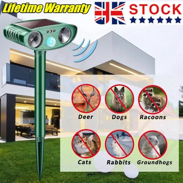 Solar Ultrasonic Garden Deterrent Repeller Animal Bird Cat Scarer Pest Fox Dog