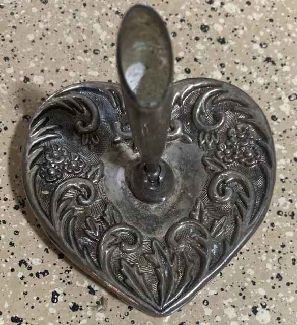 Soporte para lápiz Godinger plateado en forma de corazón 1992
