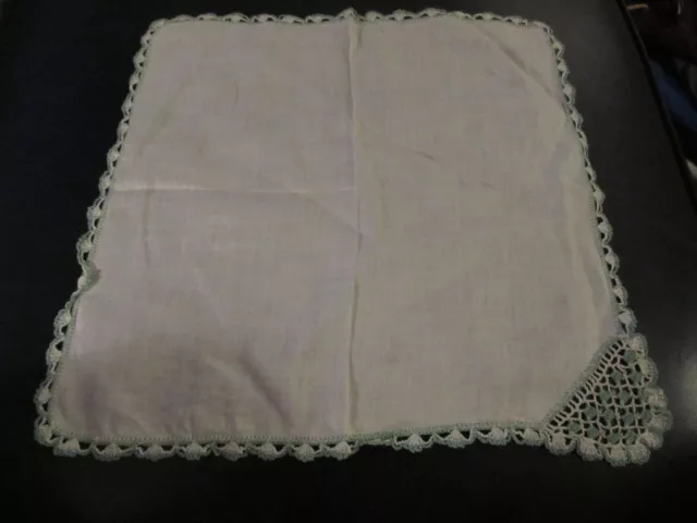 Vintage Handkerchief/Hanky with Green & White Crochet Edge