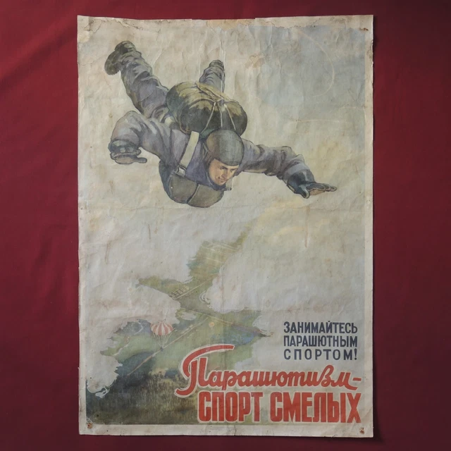 Grande 1956 Urss Poster Soviet Parashutist Vintage Propaganda 31 "= 80cm Izogiz