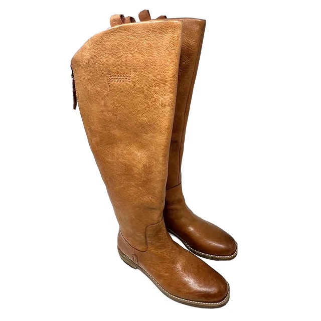 Franco Sarto Womens 7.5 Brown Cushioned Meyer Almond Toe Zip-Up Riding Boot