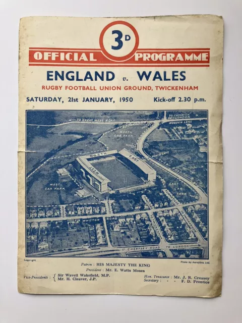 ENGLAND v WALES 1950 RUGBY PROGRAMME 21 JANUARY - TWICKENHAM WELSH GRAND SLAM