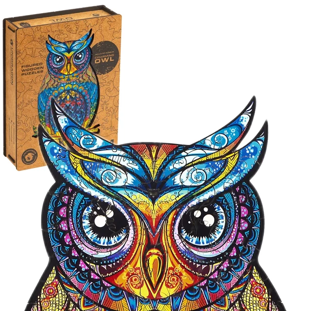 NEW! Charming Owl Wooden Jigsaw Puzzle in Decorative Wood Box